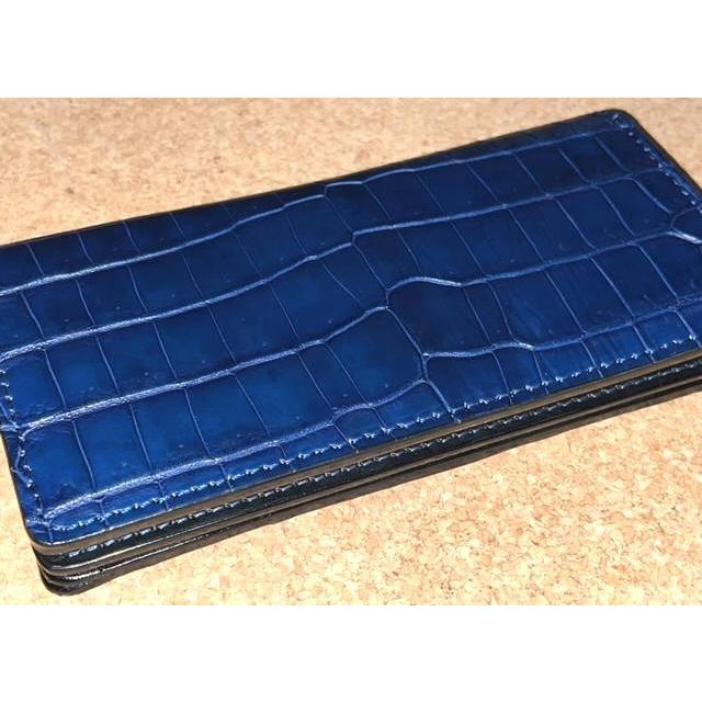 DOLCE VITA 限定 最高級 ポロサス スモール クロコダイル 入江ワニ 皮革製 ロング ウォレット (本藍染め) 紺 黒 長財布 イタリアンレザー FUNNY ファニー 本革の画像