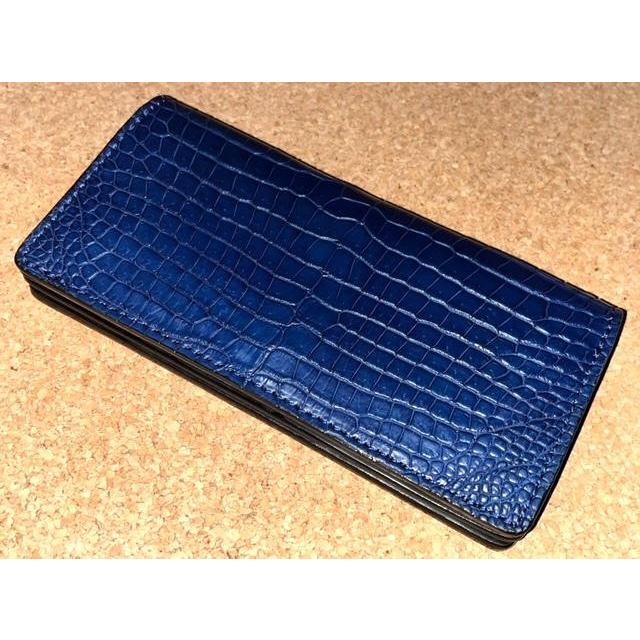 DOLCE VITA 限定 最高級 ポロサス スモール クロコダイル 入江ワニ 皮革製 ロング ウォレット (本藍染め) 紺 黒 長財布 イタリアンレザー FUNNY ファニー 本革の画像