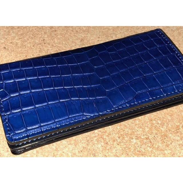 DOLCE VITA 限定 最高級 ポロサス スモール クロコダイル 入江ワニ 皮革製 ロング ウォレット (本藍染め) 紺 黒 長財布 イタリアンレザー FUNNY ファニー 本革の画像