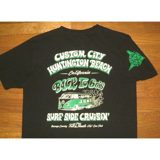 FULL THROTTLE フルスロットル ヘビーコットン生地 カスタムカー 半袖 Tシャツ (黒×緑) [ワーゲンバス] ピンストライプ