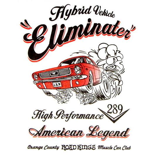 FULL THROTTLE フルスロットル ヘビーコットン生地 カスタムカー 半袖 Tシャツ (白×青) [フォード マスタング] ピン