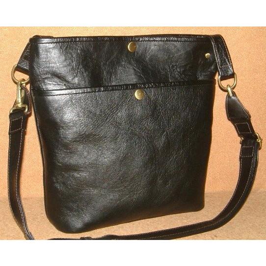 Groover Leather グルーバーレザー 高級 ホースハイド 馬革 レザー製 中型 ライダース ショルダーバッグ (Mサイズ) 黒 本革 オールレザー バイカーズ バッグの画像