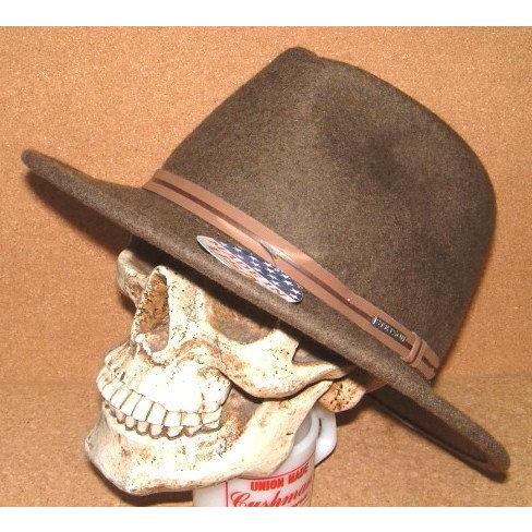 貴重なUSA製 【STETSON ステットソン】 高級 100%ウール フェルト クラッシャブル フェドラ ハット 中折れ ソフト 帽子 EXPLORER (Mサイズ/57cm〜58cm) 茶｜junkhousewest