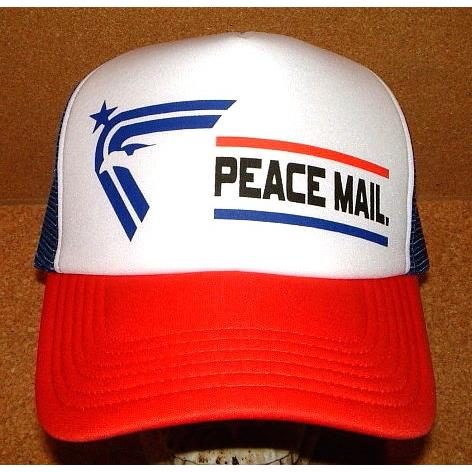 PEACE CAP ピースキャップ プリント メッシュキャップ (白×赤×青