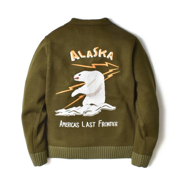 カーディガン メンズ 刺繍 アラスカ柄 厚手 和柄 アメカジ 春 ブランド カーキ ブラック 黒 | HOUSTON | 16