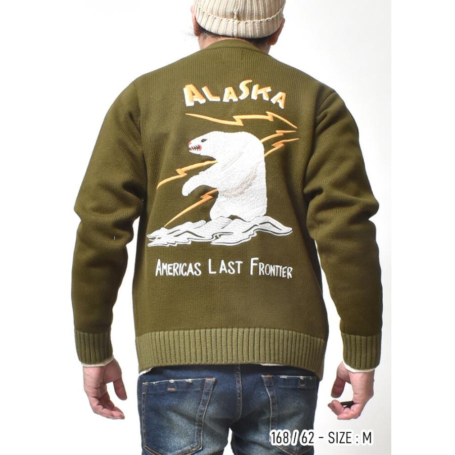 カーディガン メンズ 刺繍 アラスカ柄 厚手 和柄 アメカジ 春 ブランド カーキ ブラック 黒 | HOUSTON | 06