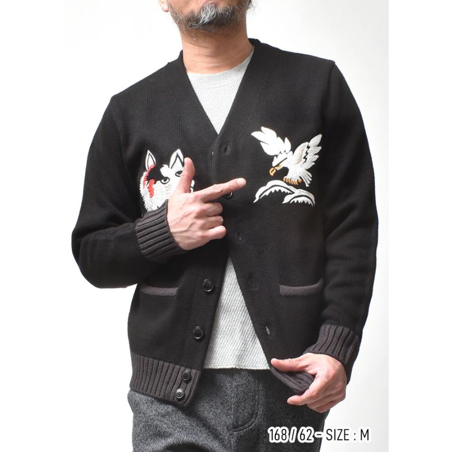 カーディガン メンズ 刺繍 アラスカ柄 厚手 和柄 アメカジ 春 ブランド カーキ ブラック 黒 | HOUSTON | 08