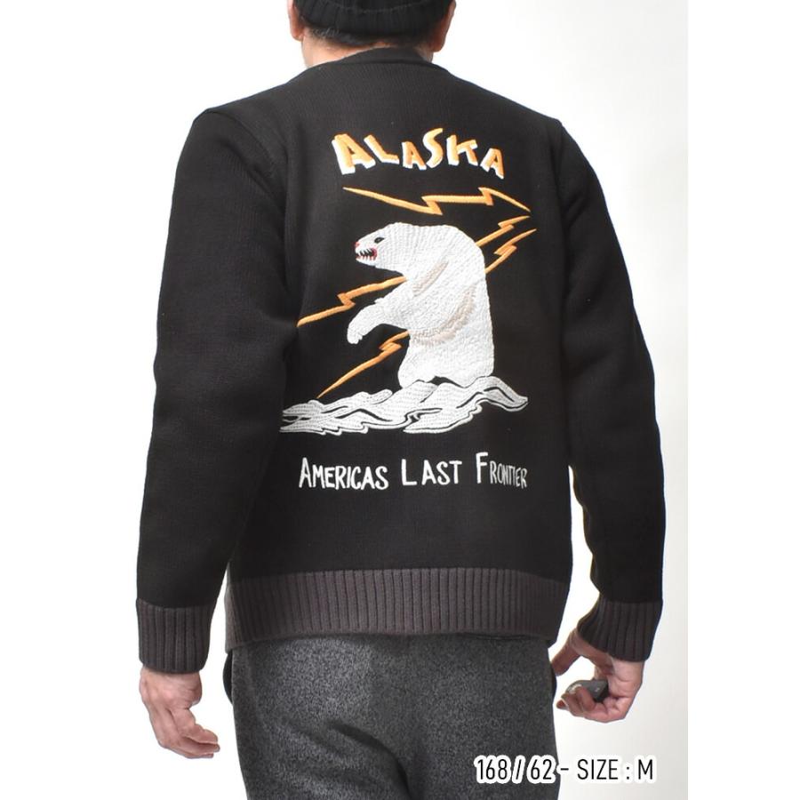 カーディガン メンズ 刺繍 アラスカ柄 厚手 和柄 アメカジ 春 ブランド カーキ ブラック 黒 | HOUSTON | 09