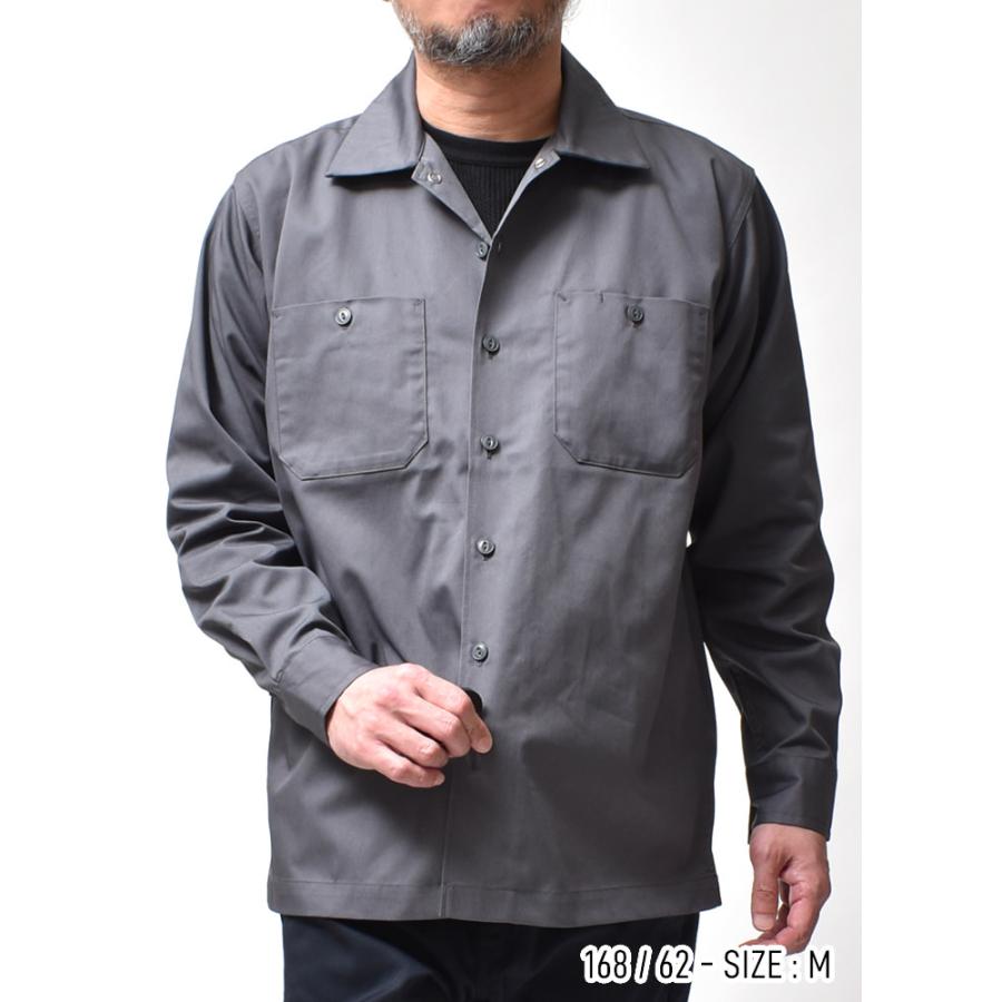 ワークシャツ 長袖 メンズ 大きいサイズ 無地 オープンカラー 開襟