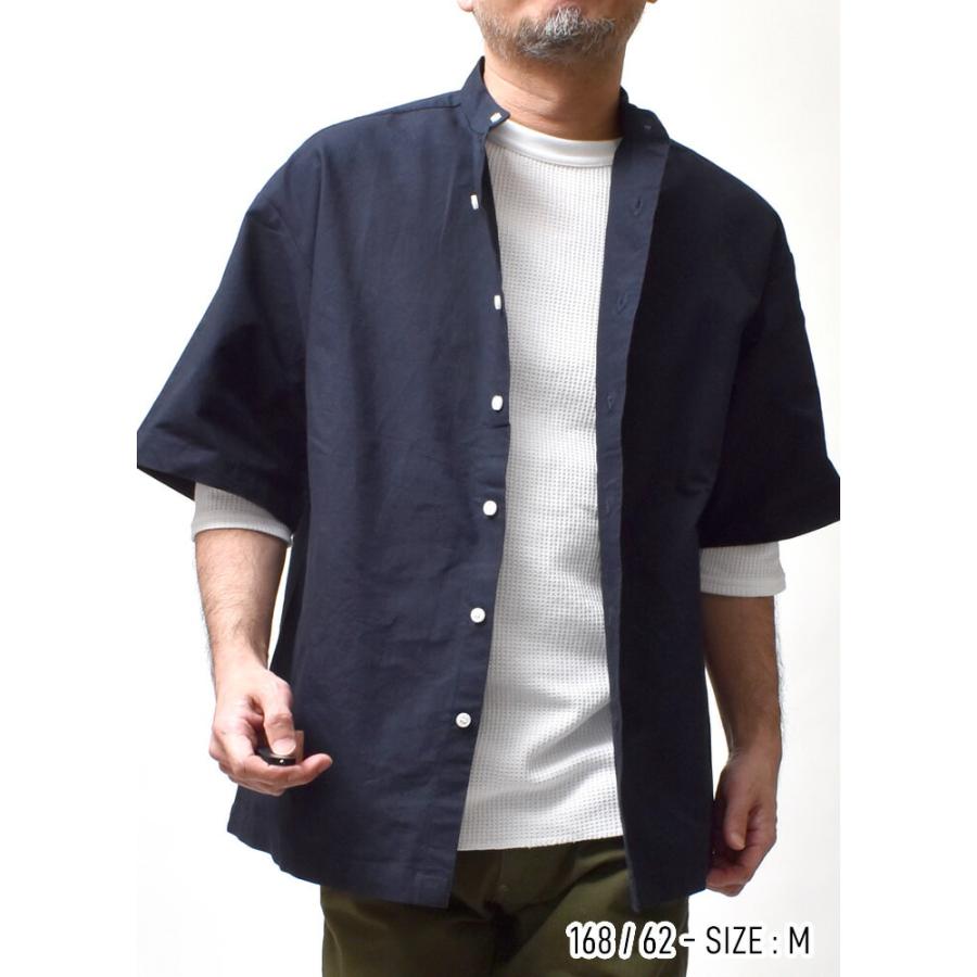 半袖シャツ メンズ 大きいサイズ バンドカラー オックスフォード 綿100