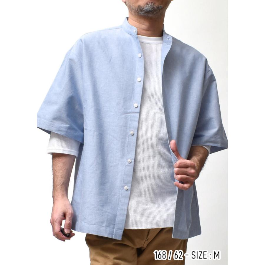 半袖シャツ メンズ 大きいサイズ バンドカラー オックスフォード 綿100