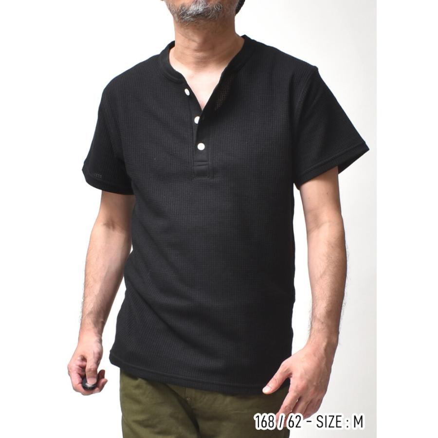 ヘンリーネック Tシャツ メンズ 無地 サーマル ワッフル 夏 ヘンリーネック Tシャツ メンズ 無地 サーマル ワッフル 夏