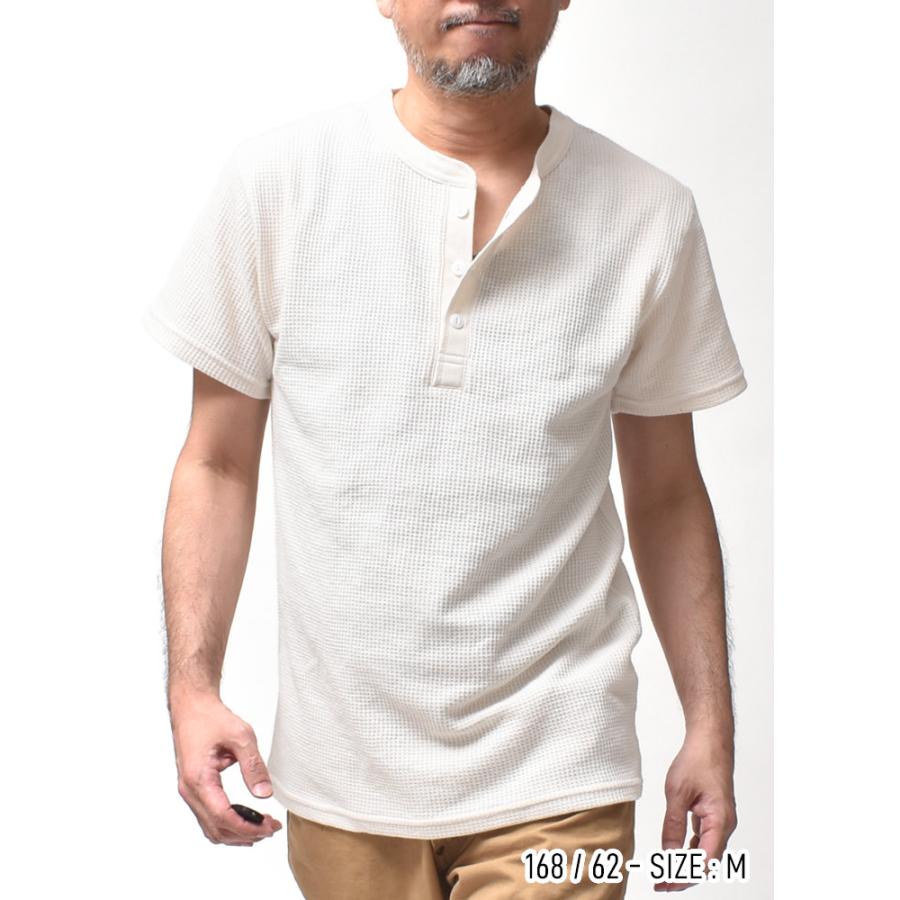 ヘンリーネック Tシャツ メンズ 無地 サーマル ワッフル 夏