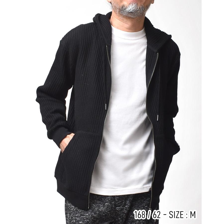 ダブルジップパーカー 厚手 ワッフル メンズ ブランド サーマル 大きい