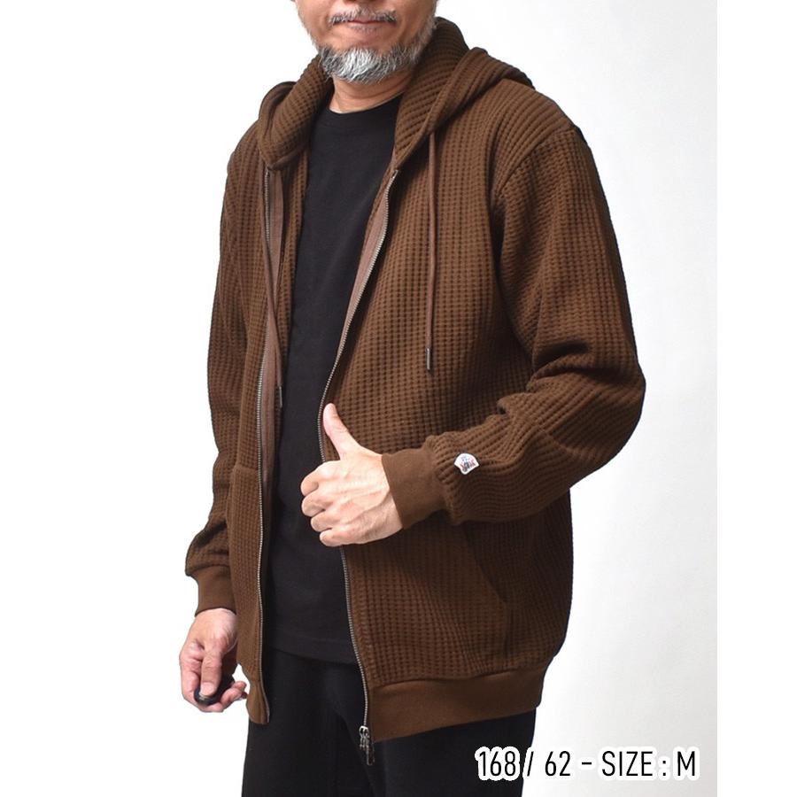 ダブルジップパーカー 厚手 ワッフル メンズ ブランド サーマル 大きい