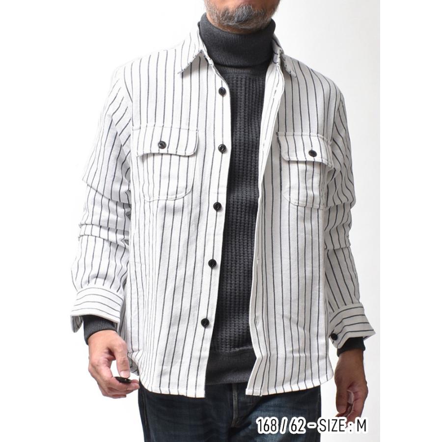 ストライプ シャツ メンズ 長袖 厚手 大きいサイズ ワークシャツ 秋冬
