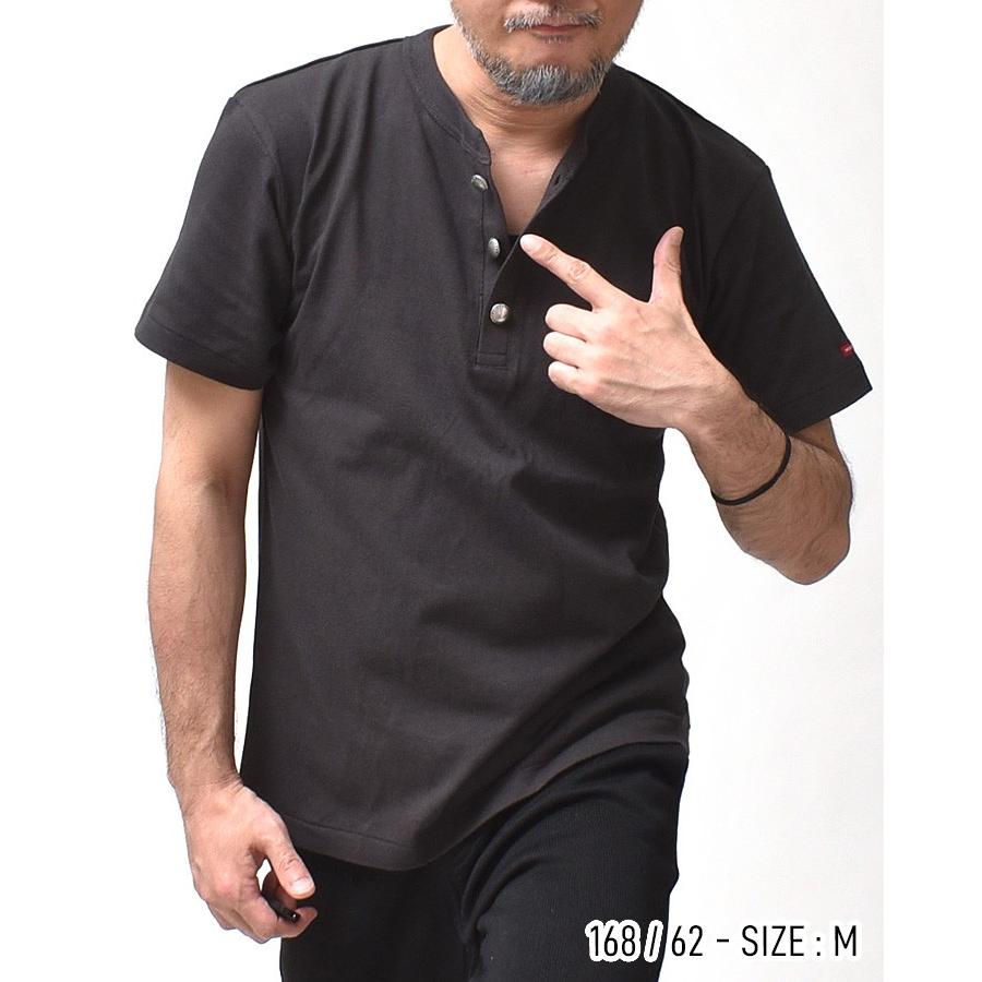 ヘンリーネック 半袖 Tシャツ メンズ 厚手 無地 カットソー トップス