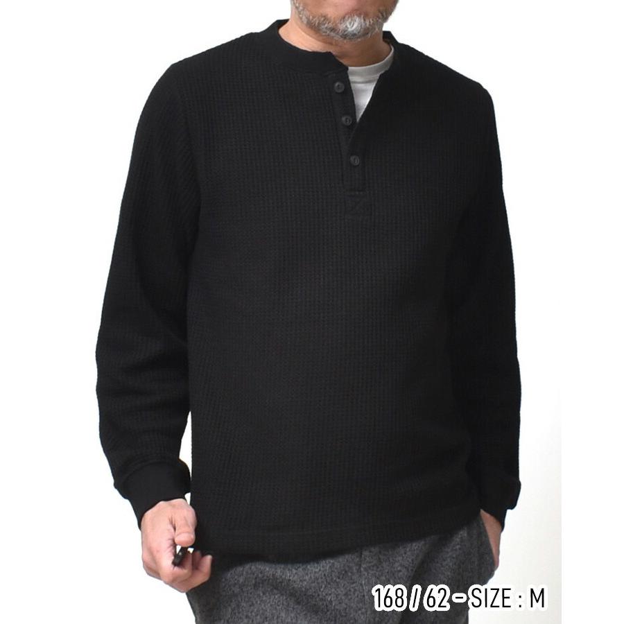 サーマル ワッフル ヘンリーネック 長袖 メンズ アメカジ 厚手 ロンT