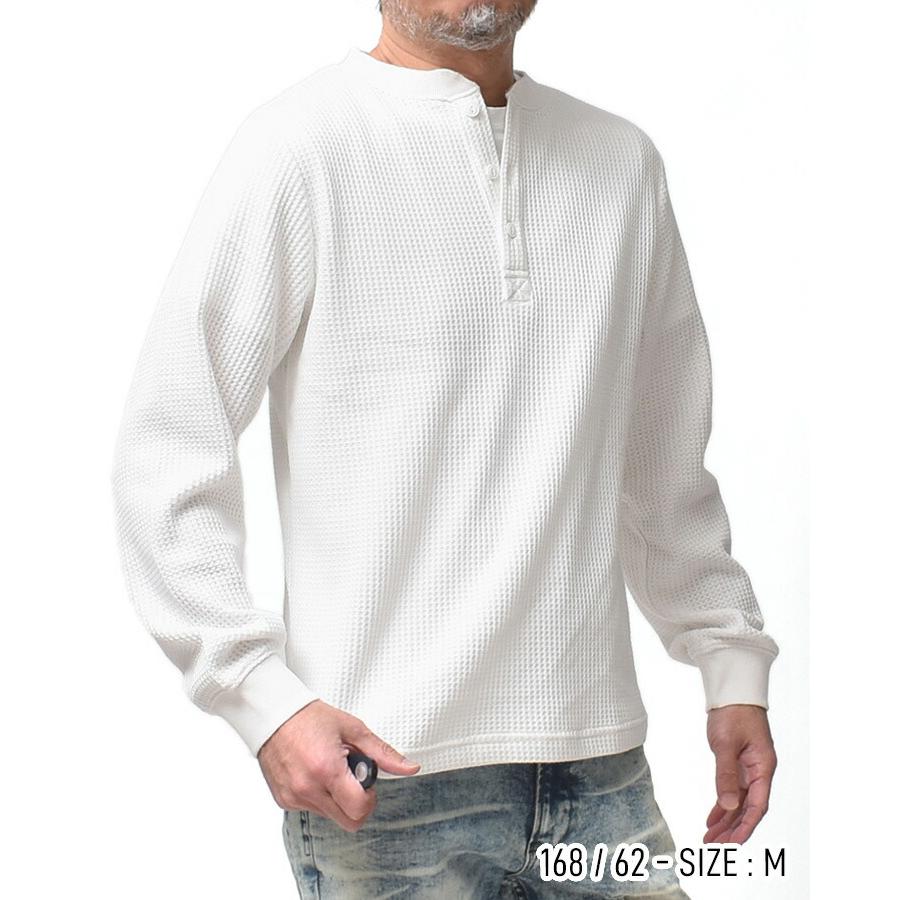 サーマル ワッフル ヘンリーネック 長袖 メンズ アメカジ 厚手 ロンT
