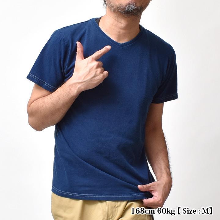 Vネック Tシャツ メンズ 半袖 国産 藍染 インディゴ アメカジ 大きい