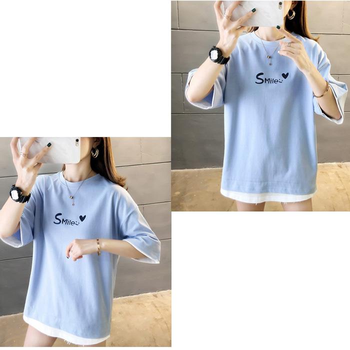 Ｔシャツ レディース 半袖 トップス 夏 レイヤード カットソー 重ね着風 かわいい｜juno-store｜16