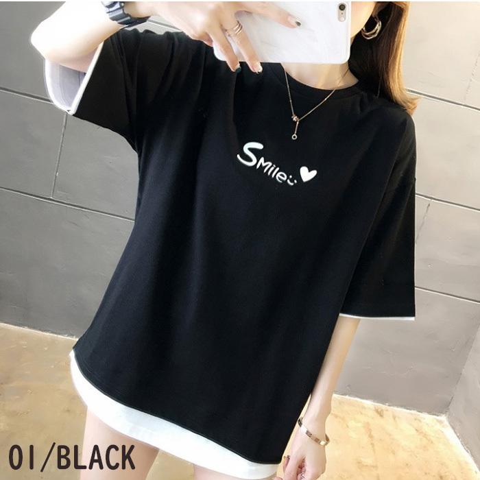 Ｔシャツ レディース 半袖 トップス 夏 レイヤード カットソー 重ね着風 かわいい｜juno-store｜07