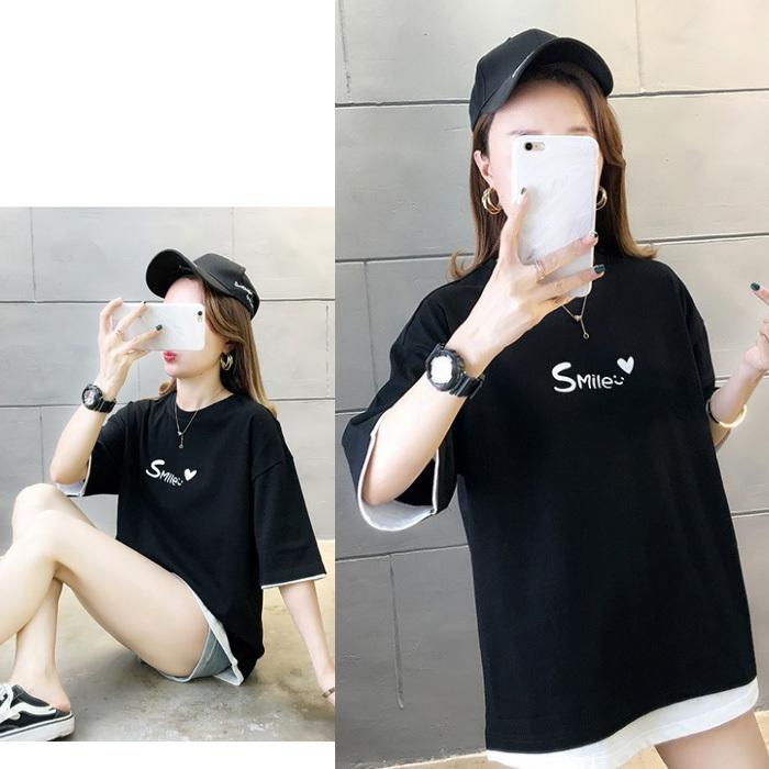 Ｔシャツ レディース 半袖 トップス 夏 レイヤード カットソー 重ね着風 かわいい｜juno-store｜09