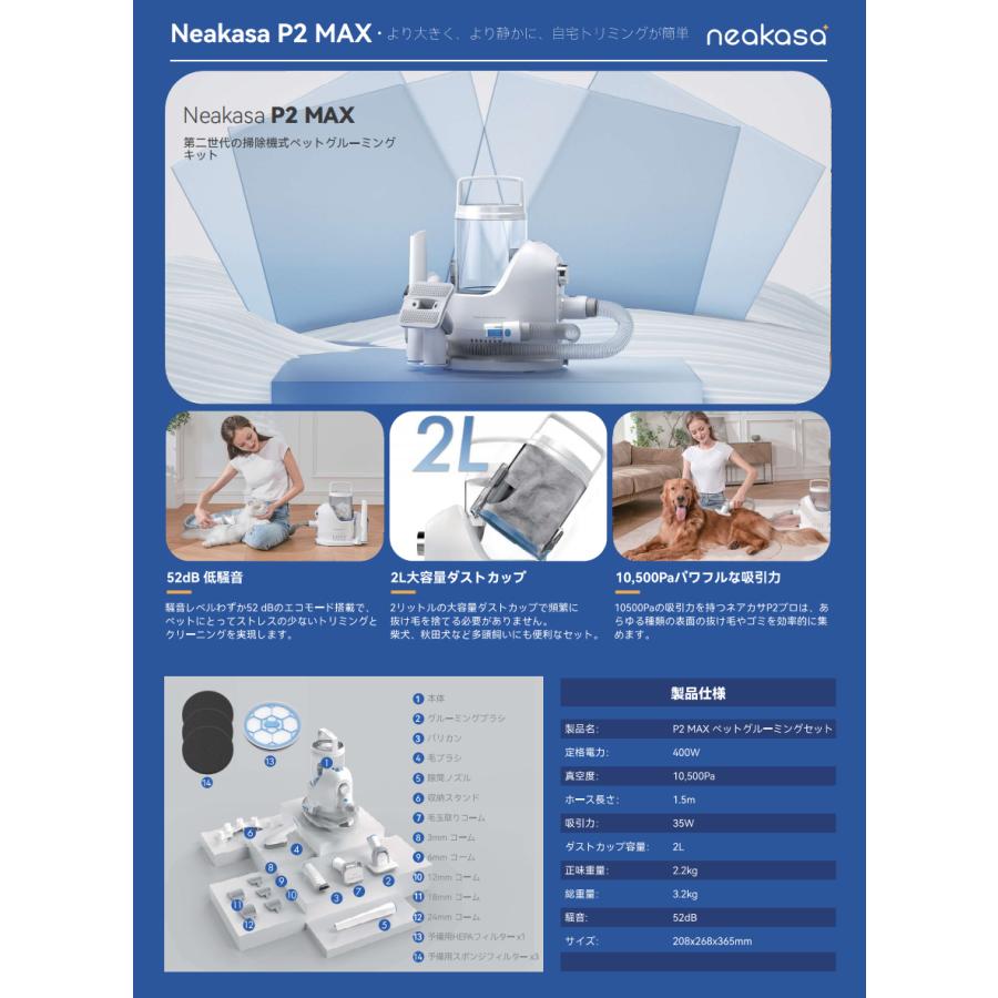 Neakasa P2 pro P2 max ペット用 バリカン グルーミングクリーナー 猫 犬用バリカン ペット美容器 トリミング 電動クリーナー 掃除機 吸引機の画像