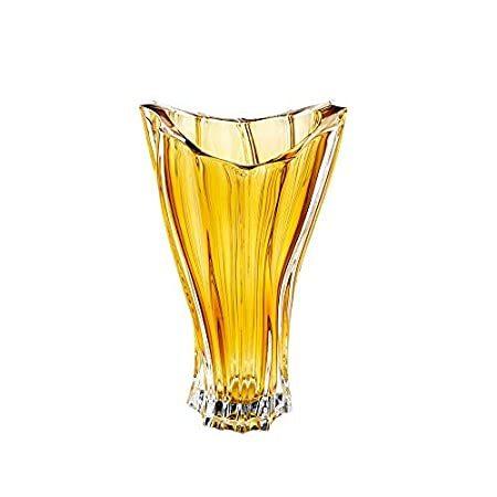 特別価格 12''-Height Vase Glass Crystal Bohemian Czech Amber-Yellow Eleg Vase Flower 花瓶、花器