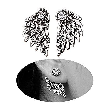 オンラインショップ シルバー Wrap耳ピンvineクリスタルチャームジュエリー Back Muzheゴシックエンジェルウィングスタッドイヤリングレディースfront レディースアクセサリー Www Danpearce Art Com