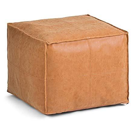 Simpli Home Brody Transitional Square Pouf in Distressed Brown 
