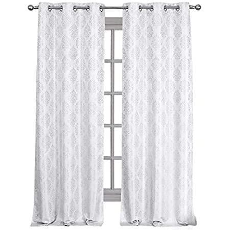宅配 Curtain Window Blackout Grommet Top White, Jacquard Paisley Panels, / Pair ドレープカーテン