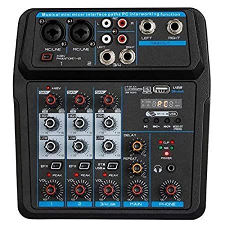 Depusheng U4 Portable Mini Mixer 4 Channel Audio DJ Console with Sound Card アナログミキサー