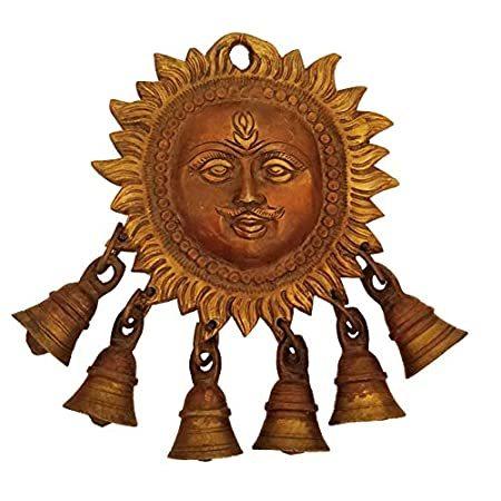 あなたにおすすめの商品 GURU JEE Handmade Brass Statue Sun Surya Face 6 Bells Hindu God Murti Idol オブジェ、置き物