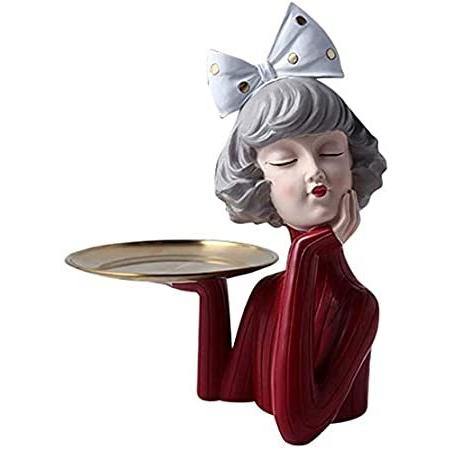 値引 樹脂製少女像 モダンガールフィギュア 女の子の彫刻 女の子の形 リビングルーム テーブル装飾 オフィスデスク装飾オーナメント - 思考ガール レッド オブジェ、置き物