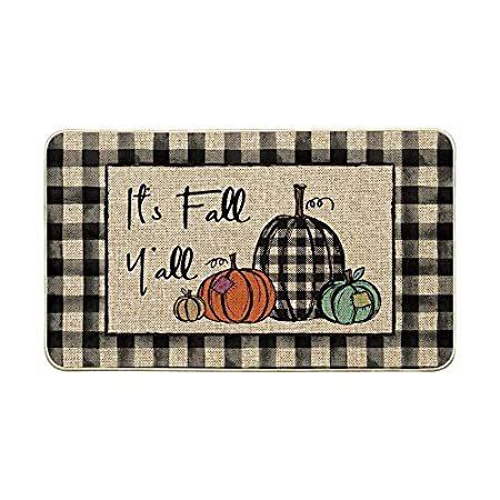 Artoid Mode It's Fall Y'all Pumpkin Buffalo Plaid Decorative Doormat, Seaso