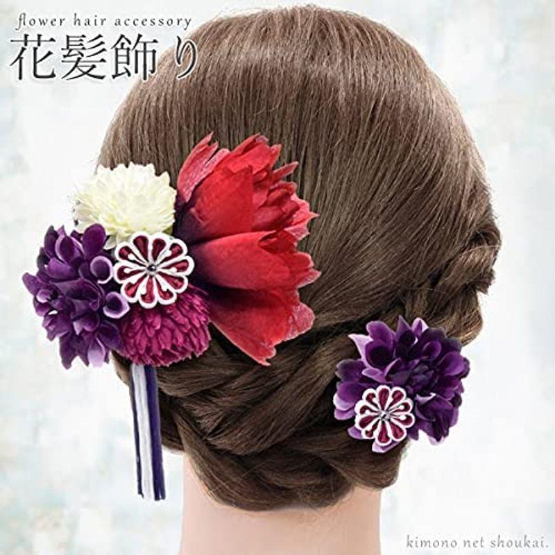 超人気 2点セット 房付き つまみ細工 髪飾り 花 花 赤 七五三 卒業式 謝恩会 結婚式 成人式 振袖 紫系 かんざし 髪飾り qhema Com
