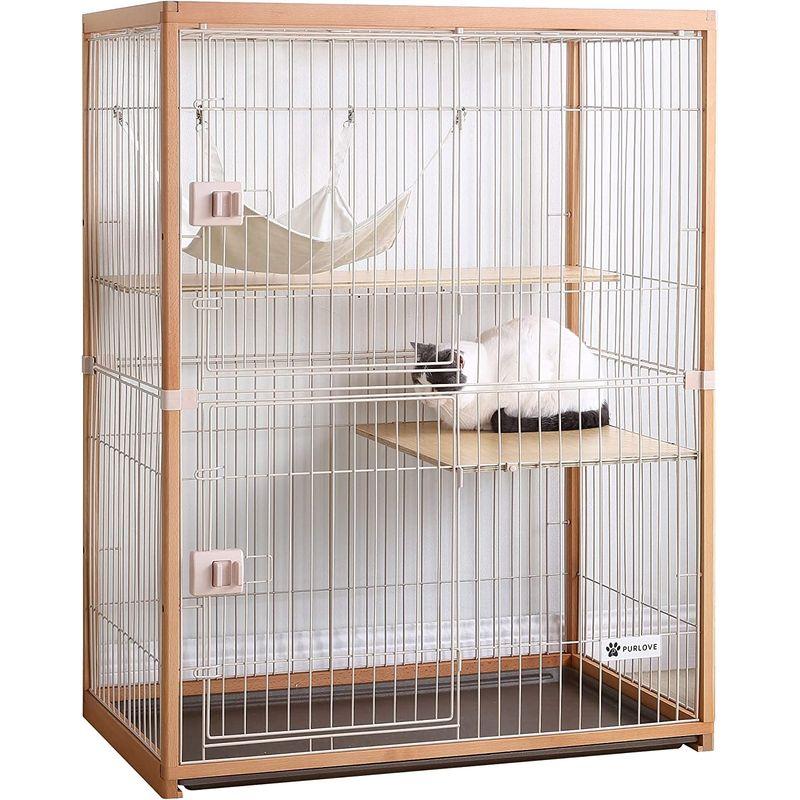 ケージ 猫 大型 キャットハウス キャットケージ 2段 木製フレーム ハンモック付 広々 ネコ ハウス 留守番 保護 脱走防止 (ナチュラル 猫 大型 キャットハウス キャットケージ 2段 木製フレーム ハンモック付 広々 ネコ ハウス 留守番 保護 脱走防止 ナチュラル 　