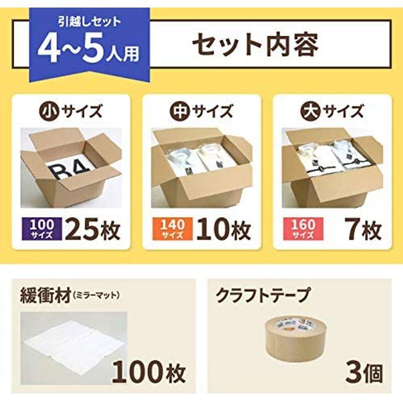 アースダンボール　ダンボール　段ボール　4?5人用　42枚(大7　引越し　小25)　引っ越しセット　緩衝材　テープ付　202　家族用　中10