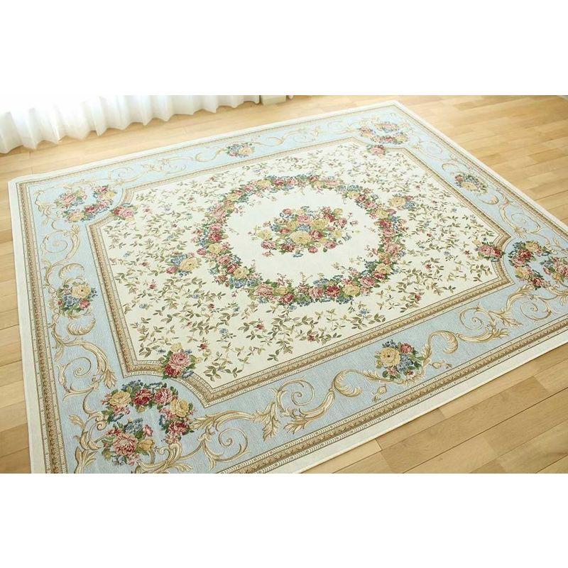 サヤンサヤン 花柄 ラグマット アルダ 200x250 3畳 パステルブルー ゴブラン織 花柄 ラグマット アルダ 200x250 3畳 パステルブルー ゴブラン織 約