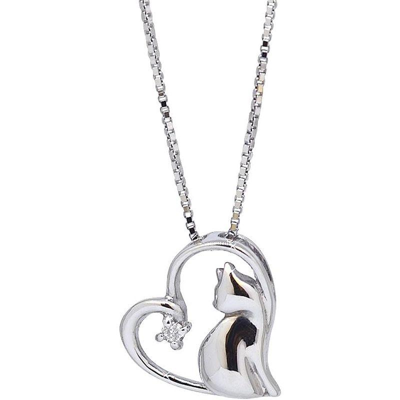 四葉のクローバー ダイヤモンドネックレス 40cm 10金 猫 ネックレス ハート 10k K10 ホワイトゴールド 4月 誕生石 ネコ ね ホワイトゴールド ダイヤモンドネックレス 40cm 10金 猫 ネックレス ハート 10k K10 4月 誕生石 ネコ ね