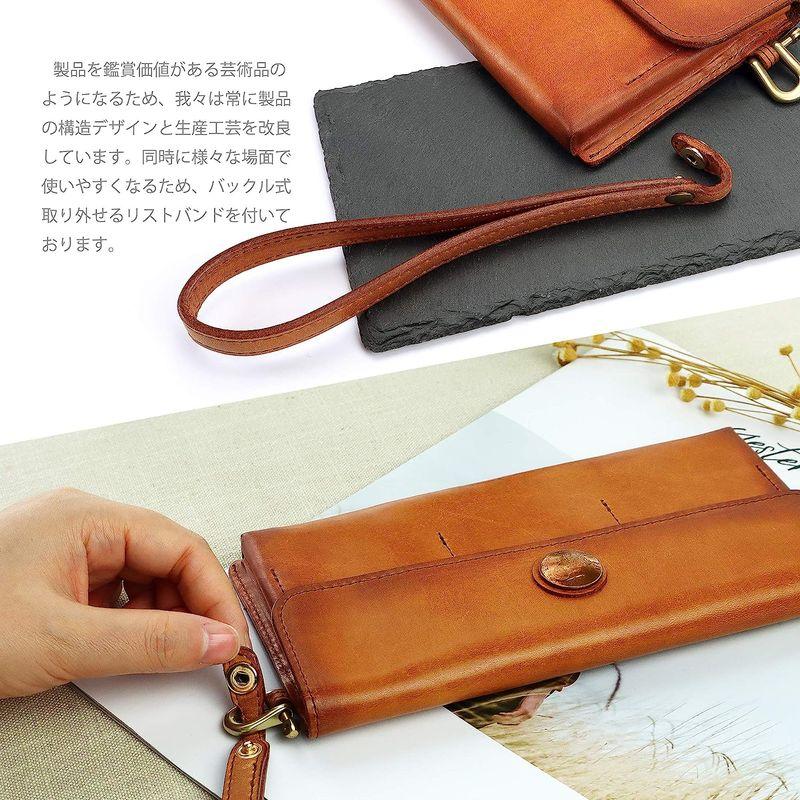 IJUN 長財布 本革 メンズ リストレットバッグ 小銭入れ付き タンニンなめし革 ヌメ革 長財布 本革 メンズ リストレットバッグ 小銭入れ付き タンニンなめし革 ヌメ革