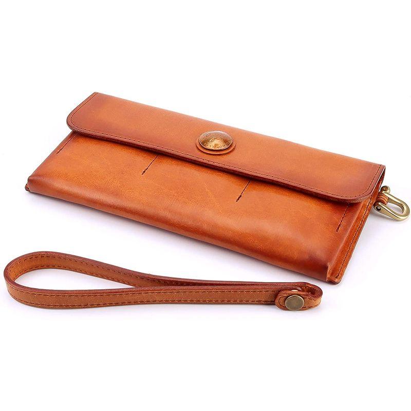 IJUN 長財布 本革 メンズ リストレットバッグ 小銭入れ付き タンニンなめし革 ヌメ革 長財布 本革 メンズ リストレットバッグ 小銭入れ付き タンニンなめし革 ヌメ革