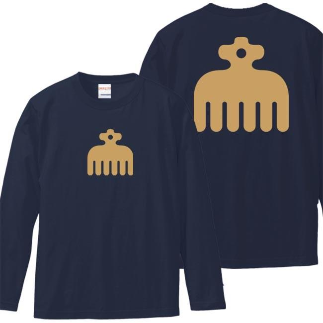 戦国武将Ｔシャツ 長袖 今川義元 ネイビー S M L XL 家紋 赤鳥 プリント色 キャメル | 