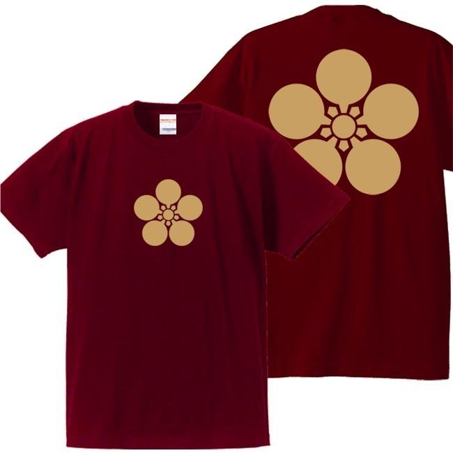 キッズ 戦国武将Ｔシャツ 前田利家 エンジ 90-160 家紋 加賀梅鉢 プリント色 キャメル | 