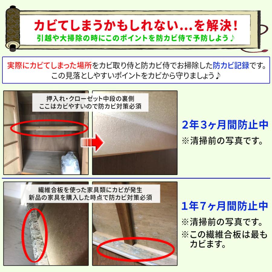 カビ 防カビ侍 水性タイプ 350g /ノンアルコールの強力な防カビ剤で部屋の壁紙 木材 畳 タンス 布団 床 革 靴をカビ防止 /防カビ洗剤でカビを掃除 /BZ-S350｜junsendo｜17