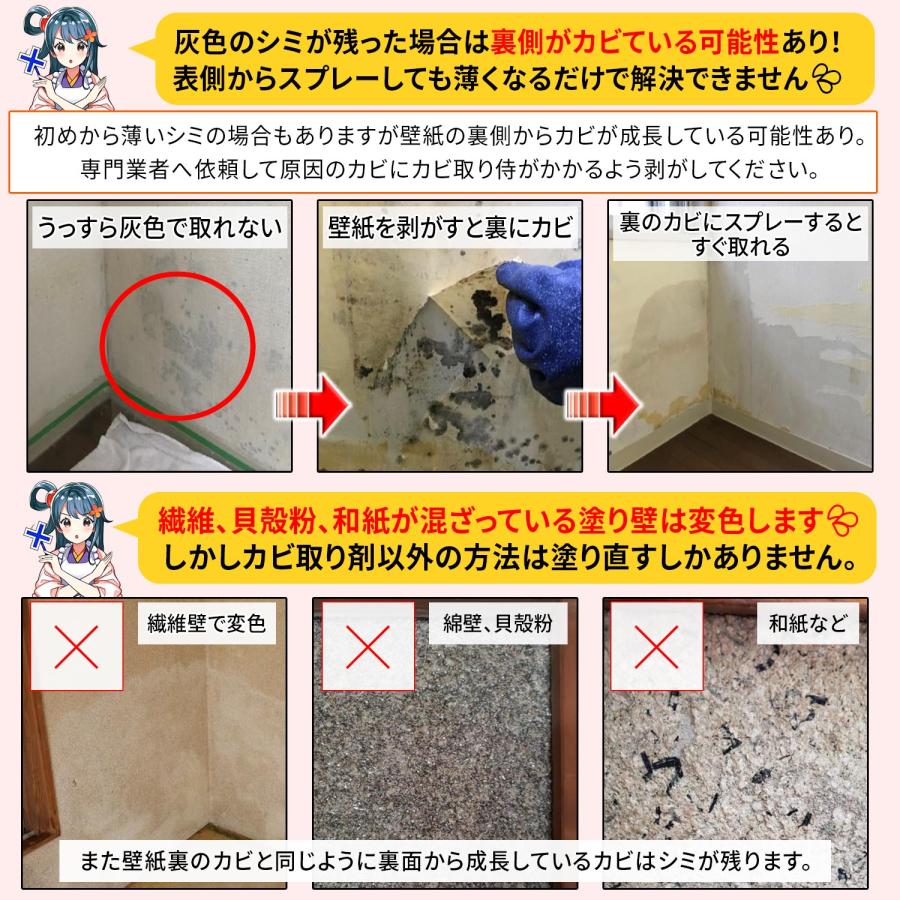 カビ取り侍 液スプレー 強力タイプ 500g 強力タイプ カビ カビ取り カビ取り剤 お風呂 壁紙 クロス 土壁 珪藻土 キッチン トイレ 外壁 エアコン KZ-L500P｜junsendo｜09