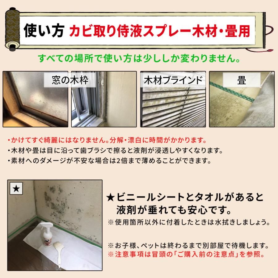 カビ カビ取り侍 液スプレー 500g 木材 畳用 部屋の木材 ベッド 押入れ 下駄箱 タンス 窓枠 ベニア板 和室畳 ソフトなカビ取りスプレー カビ取り剤 Kz Ls05t Kzls05t 純閃堂yahoo 店 通販 Yahoo ショッピング