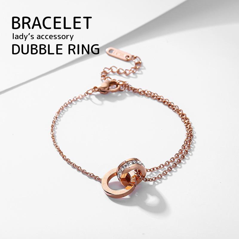 ブレスレット ダブルリング レディース チェーン 細め 細い おしゃれ