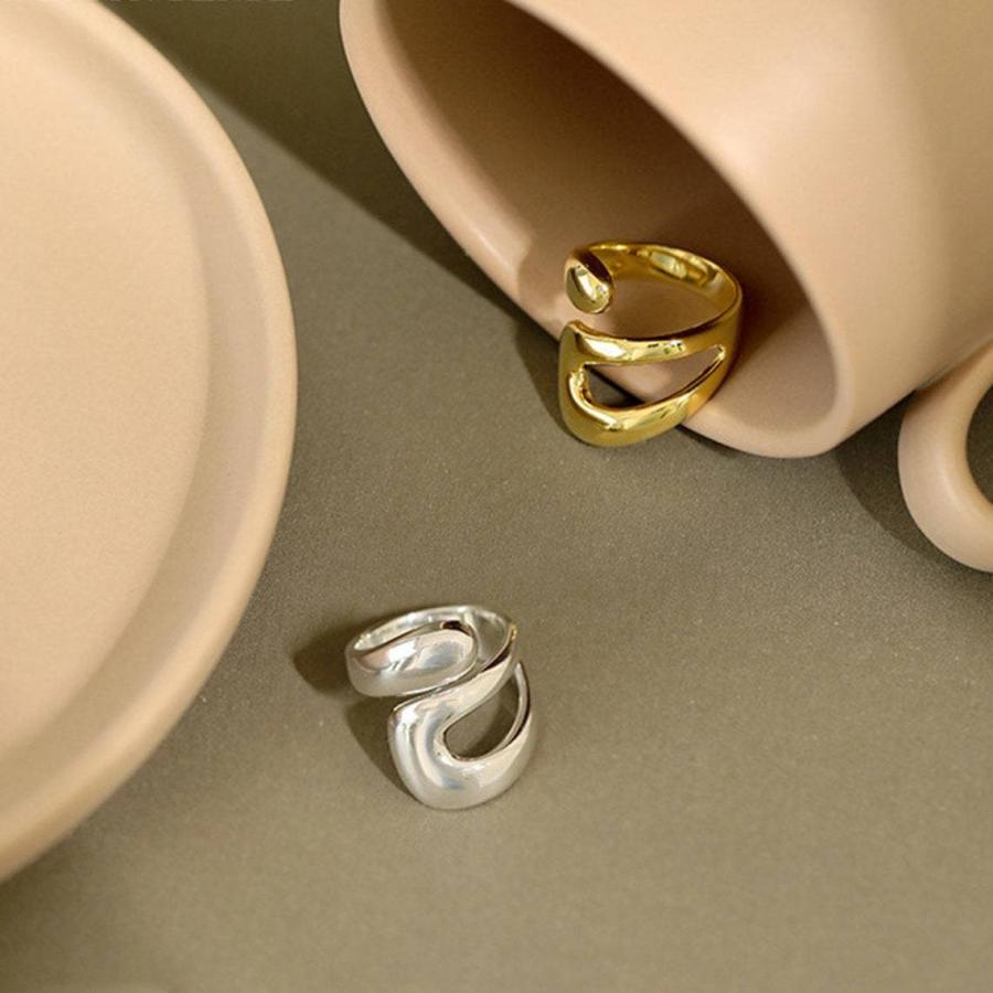 Cリング 指輪 フリーサイズ シルバー925 金属アレルギー クロスリング